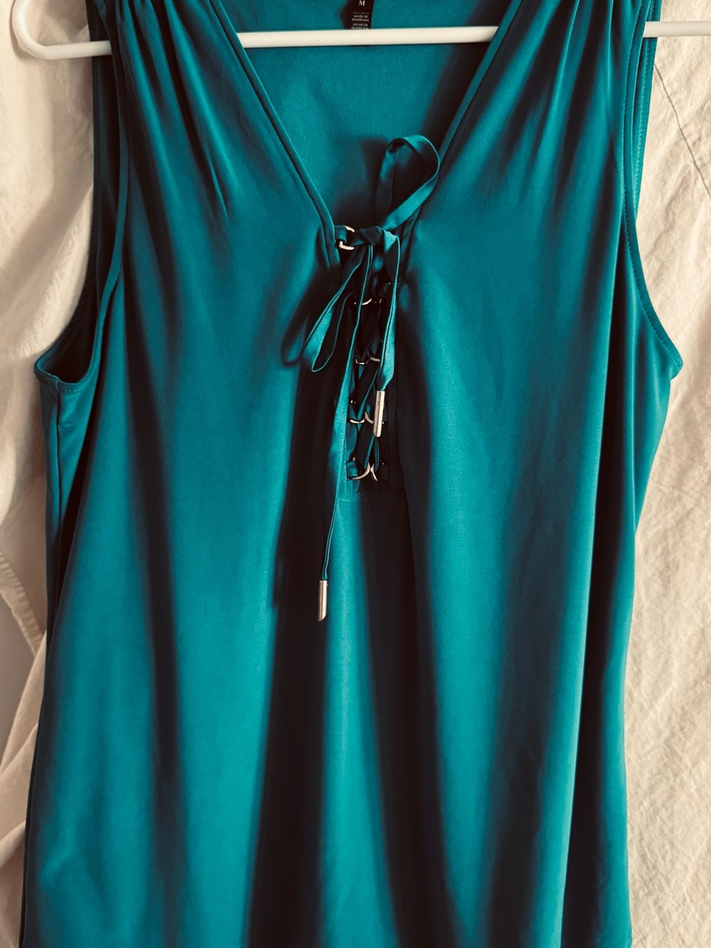 White House Black Market Teal Lace-Up V-Neck Tank